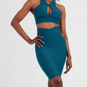 Buff Bunny Womens Sphynx Ribbed BodyCon Pencil skirt Sz Medium Teal